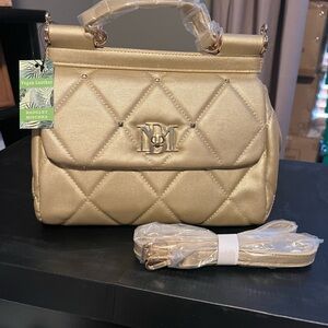 Badgley Mischka Gold Quilted Vegan Leather Bag